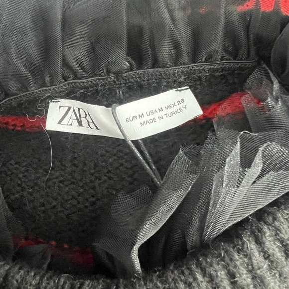 Zara Striped Sweater with Tulle Neck Red Black‎ Size Medium - Picture 10 of 12